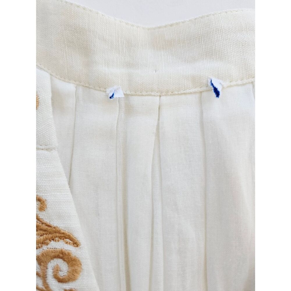 Cartolina Lizette Linen Blend Embroidered Belted Puff Sleeve Ivory Midi Dress M - Picture 11 of 16